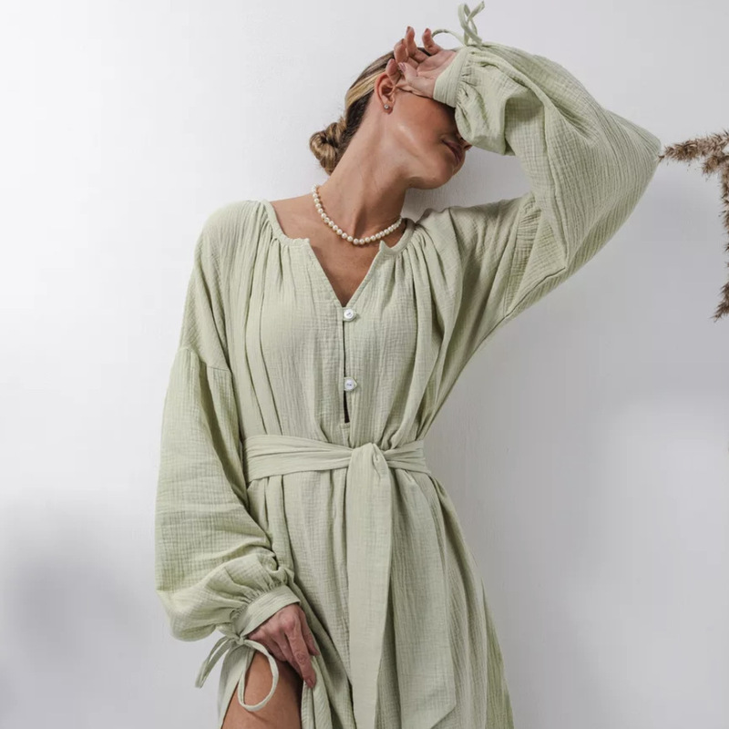 Платье French Style Lazy Loose Midi Dress European and American Women's Elegant Design Long Sleeve dress