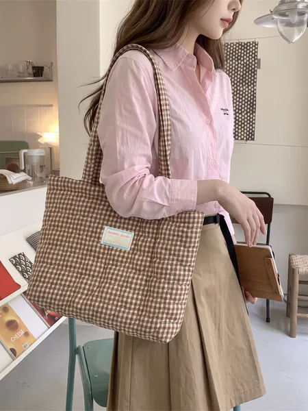 5914 Autumn New Quilted Love Plaid Tote Bag Mummy Bag Shoulder Women's Large Capacity Handbag