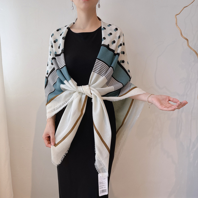 Wave point fresh casual large square scarf women 130x 130 cotton and linen neck warm scarf Joker decorative photo shawl