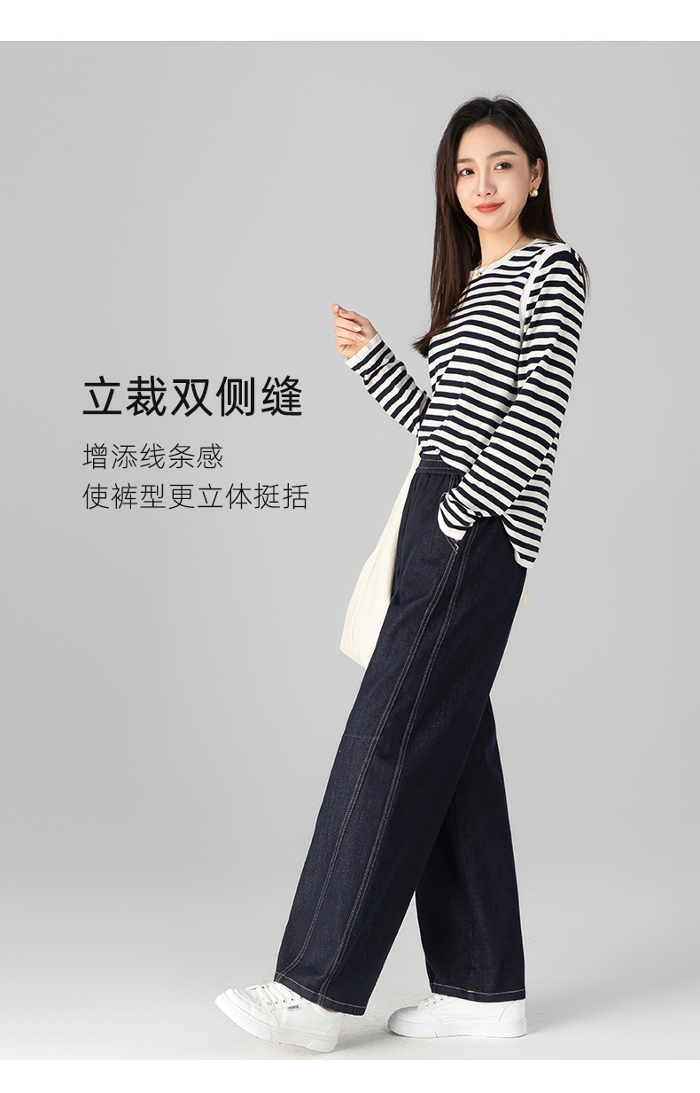 Quần jeans ống thẳng cạp chun dáng rộng suông cho nữ — màu xanh denim chi tiết 15