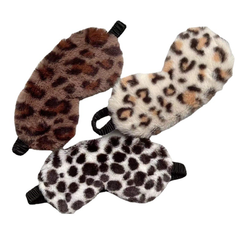 Piel de conejo estampado de leopardo máscara de ojo de seda artificial casa sombreado sueño lindo dibujos animados felpa máscara de ojo fabricante en stock