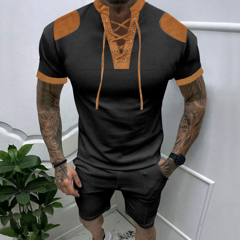 385g Weight Short Sleeve Sleeve Length Polyester Fabric Type Shorts Sets Sets Type 2 Pieces Set Quantity Casual Occasion Turndown Neckline Regular Fit Fit Type Color Block Pattern Summer Season Men's Gender Simple Style Style Men's Color Block Simple Style Turndown Short Sleeve Regular Fit Men's Sets 27