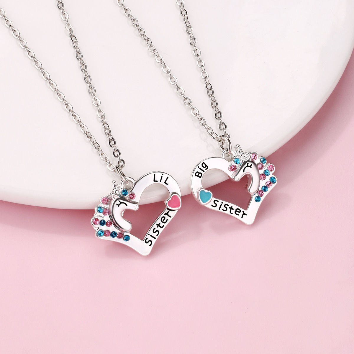 Rhinestones Inlay Material Cute Letter Heart Shape Alloy Inlay Rhinestones Kid'S Pendant Necklace