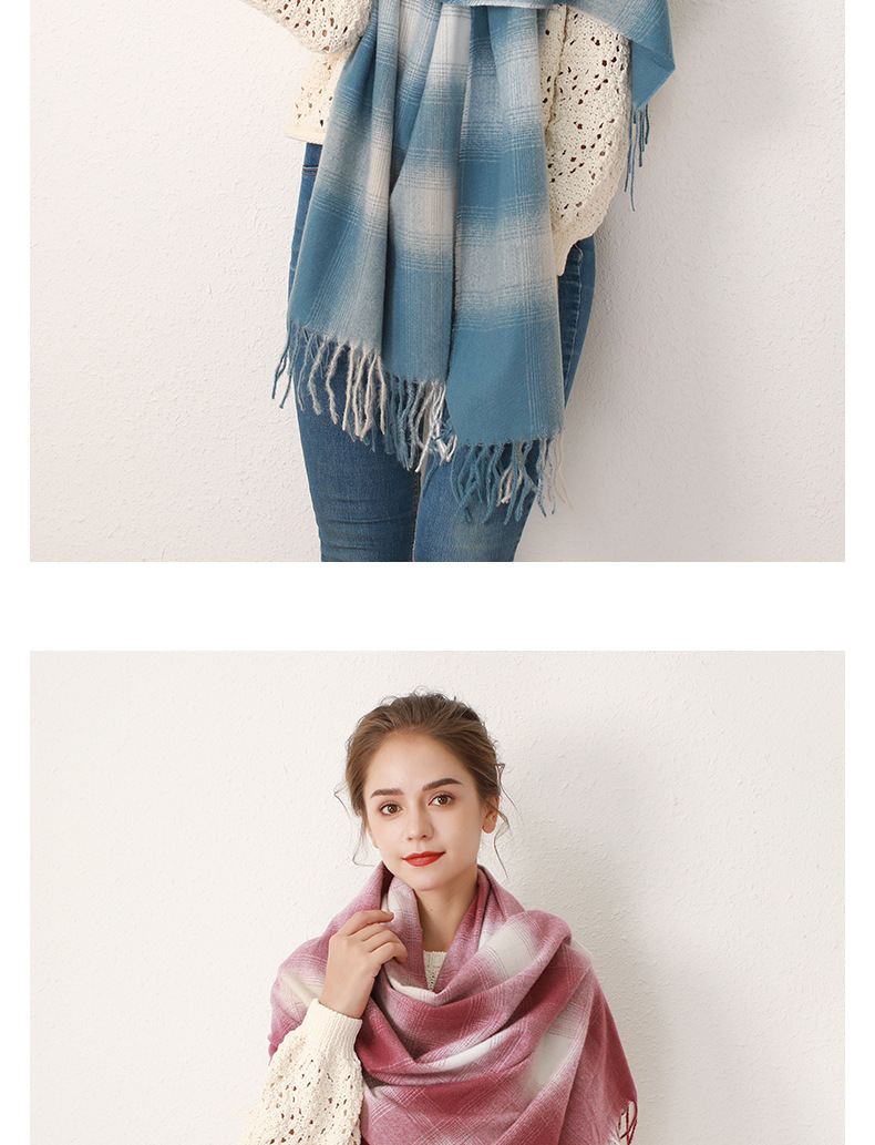 Gradient plaid faux cashmere tassel scarf for women's oversized warm and soft shawl_voghion.com