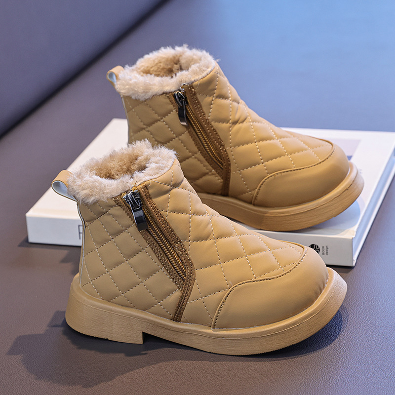 Girls' Cotton Boots 2025 Winter New Little Girl Short Boots Kidsren's British Boots Soft Sole Autumn and Winter Plus Suede Boots