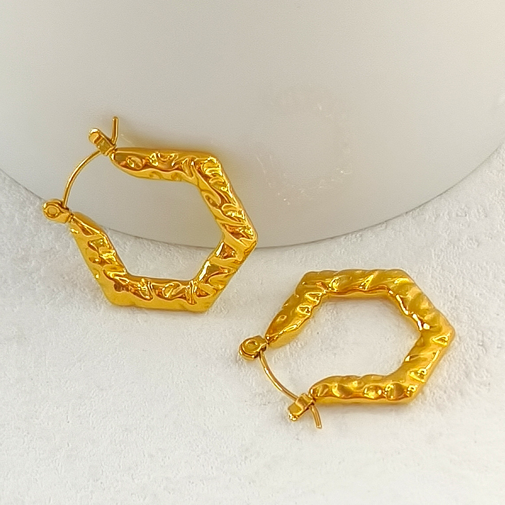 Hexagon Pattern Women'S Gender 1 Pair Retro Hexagon Stainless Steel Plating Earrings