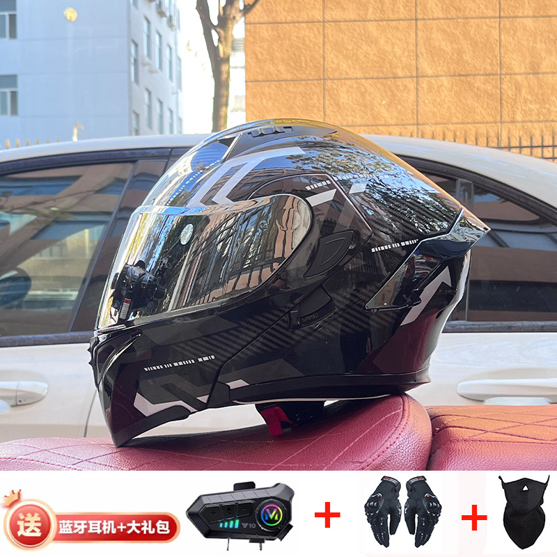Casco de exposición Orz para hombres y mujeres invierno Doble espejo coche eléctrico semi-Casco completo cola de color coche deportivo ranura Bluetooth cuatro estaciones casco