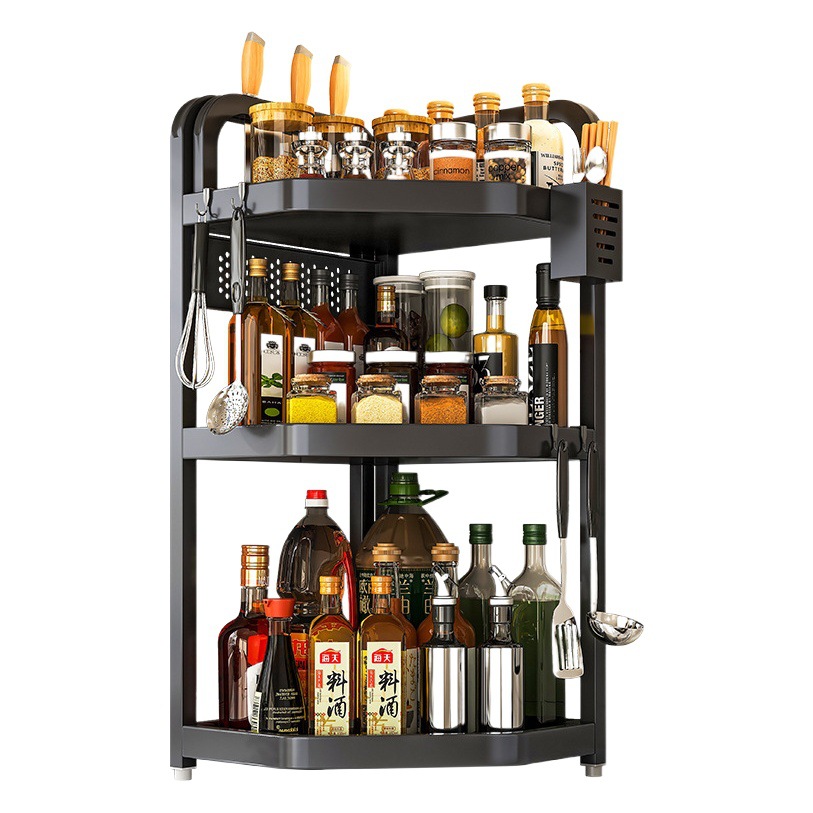 Cocina condimento traje encimera esquina triángulo estante esquina colgante esquina almacenamiento condimento rack