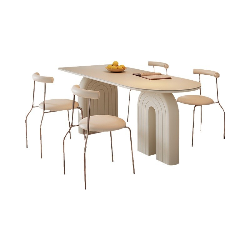 Mesa y silla de comedor de estilo francés de estilo crema de viento de roca, mesa de comedor de la península de diseño moderno y simple.
