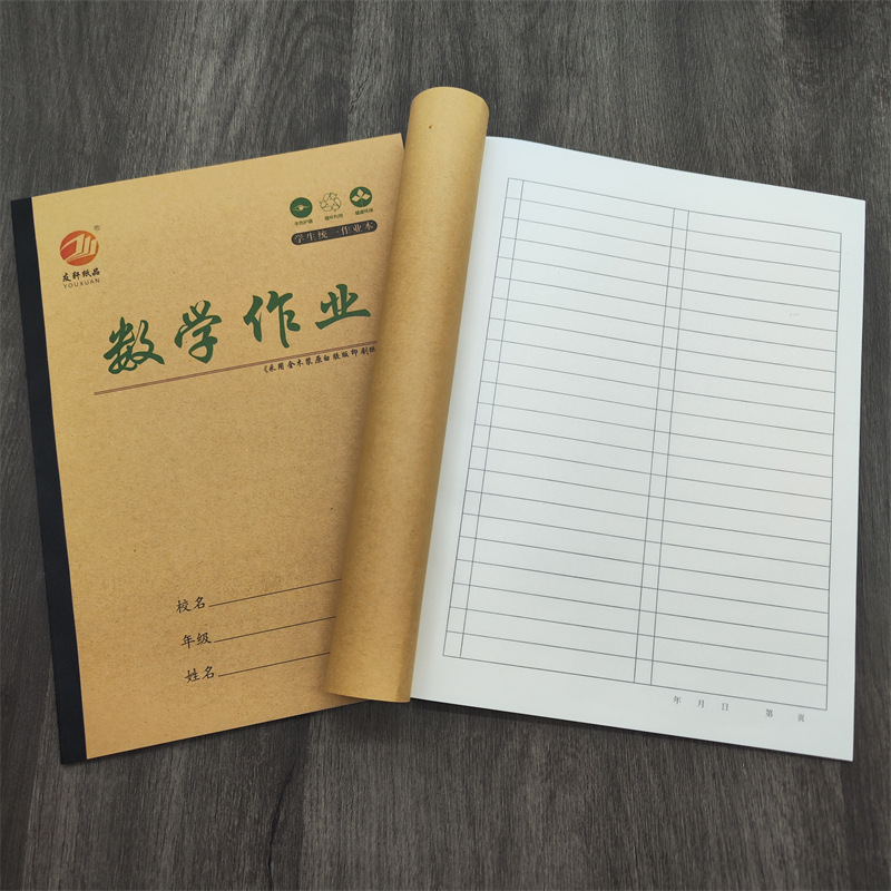 Youxuan left-right page English language mathematics notebook 16K new character writing exercise book rice cowhide large assignment notebook