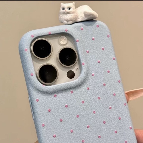 Lindo gato de lunares Iphone16promax fiesta tridimensional Apple 15pro funda para teléfono móvil para cuero 15p
