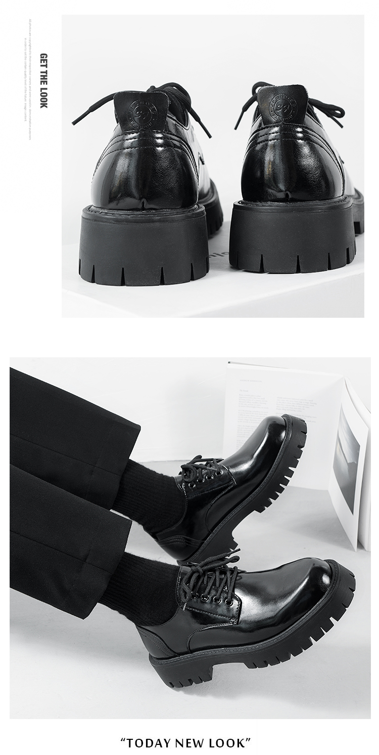 Chaussures décontractées ShoeVault Cleanfit Derby en cuir à semelle épaisse pour homme, bottes Martin basses rehaussantes_voghion.com