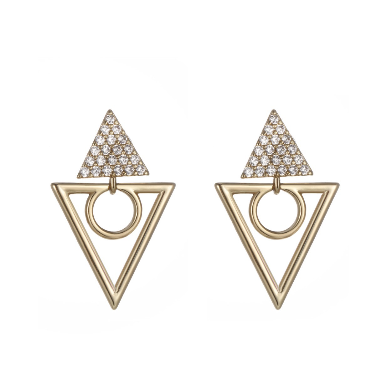 Xuping transfronterizo Europa y Estados Unidos bronce micro pendientes de diamante de zircón geometría doble pendientes de triángulo invertido pernos de pendientes de triángulo