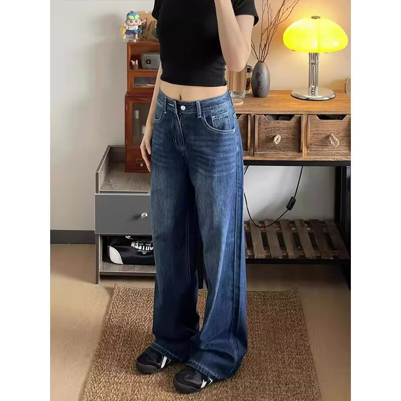 复古微喇牛仔裤女2025年春季高腰宽松弹力显瘦不贴腿阔腿喇叭裤子|undefined