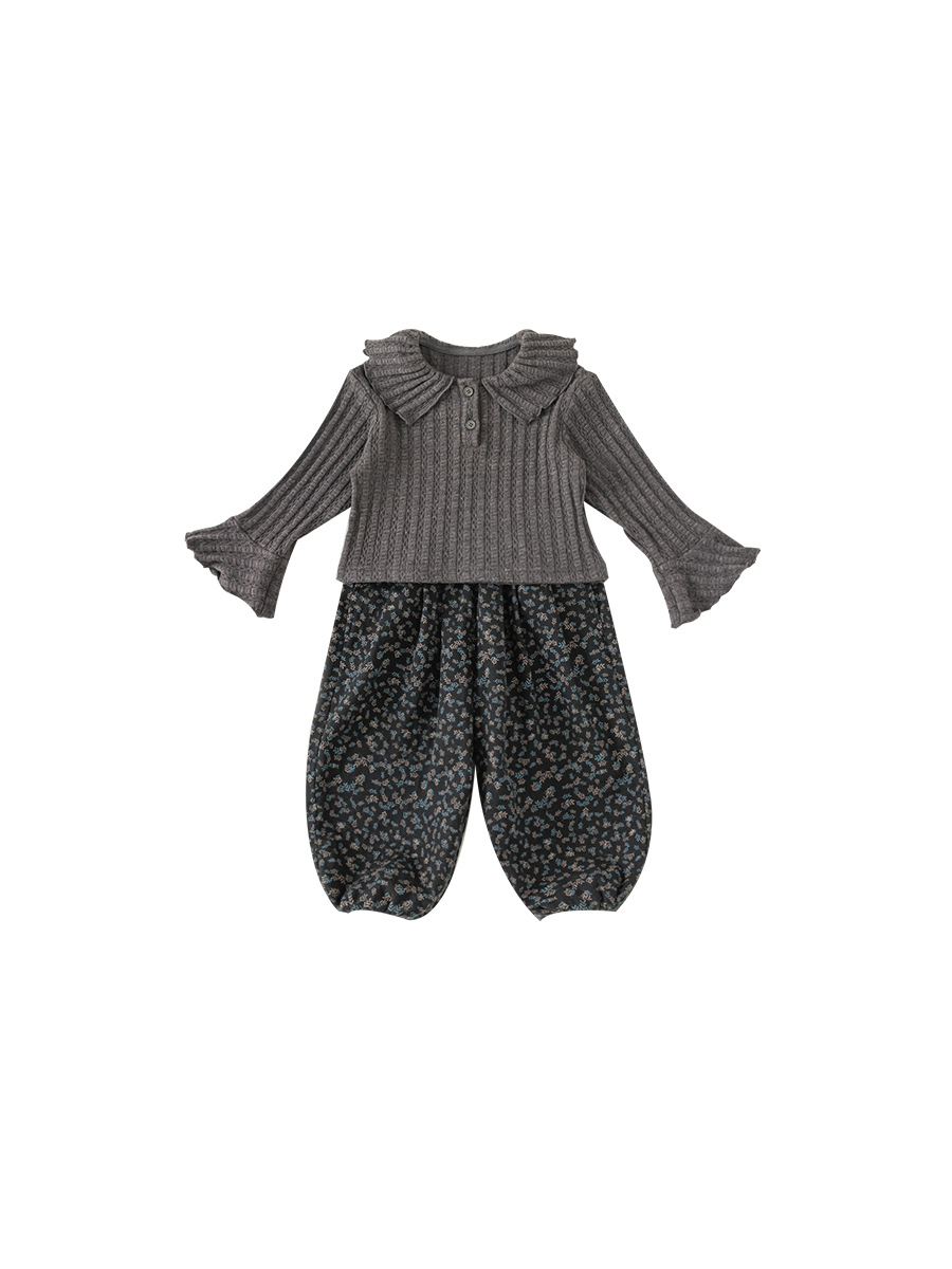 Yoobao ropa infantil de otoño niñas camiseta de punto 2026 nuevo bebé suéter de solapa pantalones de flor de dos piezas
