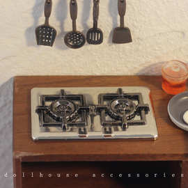 泓豪厂家娃娃屋微缩模型食玩配件迷你厨房用具煤气双炉炉灶D123