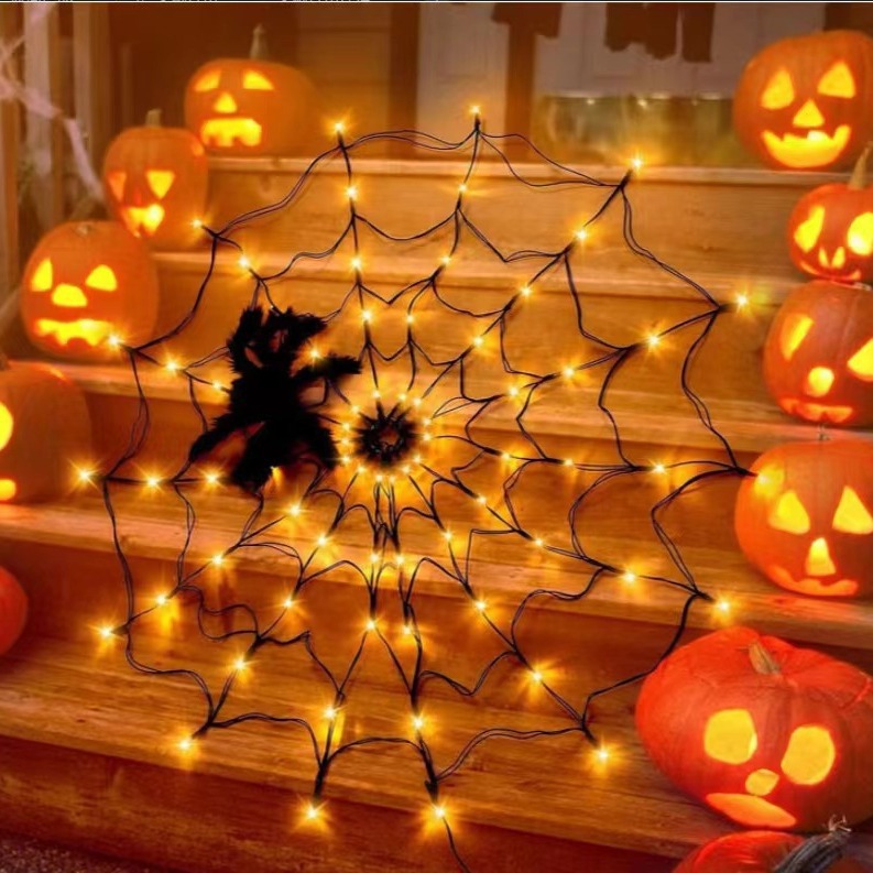 万圣节灯串蜘蛛网灯亚马孙儿童室内渔网灯串鬼节道具搞怪遥控灯|ru