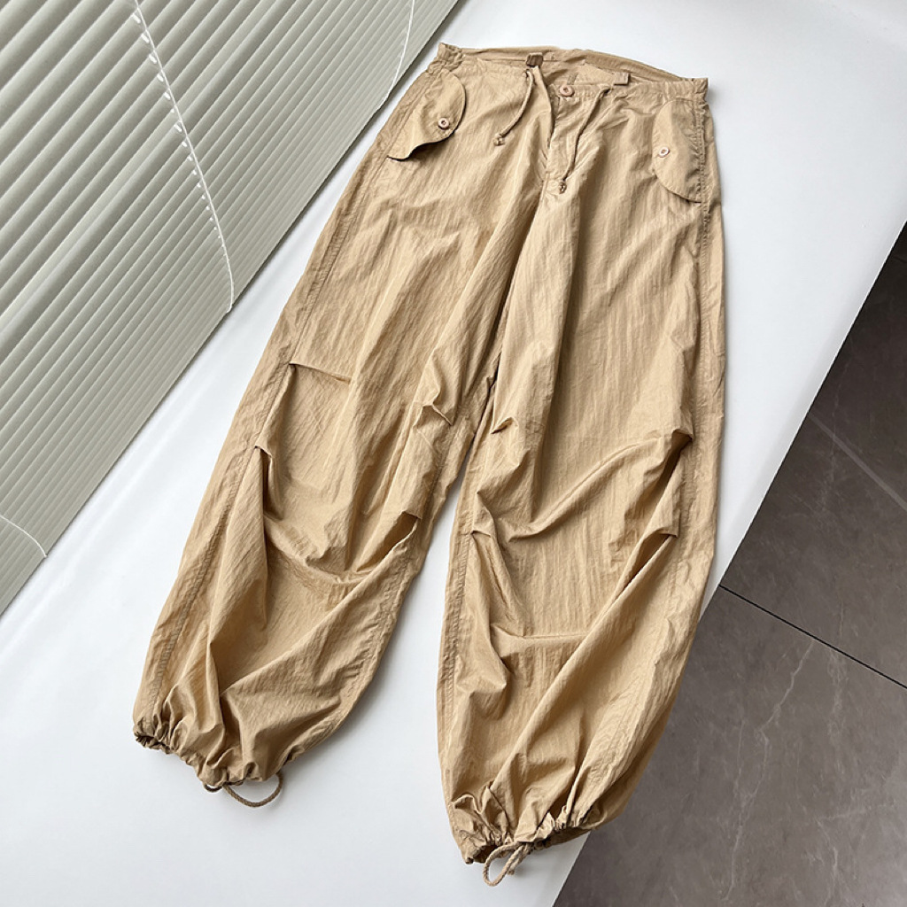 Novedad de verano, pantalones de paracaídas holgados y adelgazantes con cordón, pantalones cargo brillantes para hombres y mujeres 3217