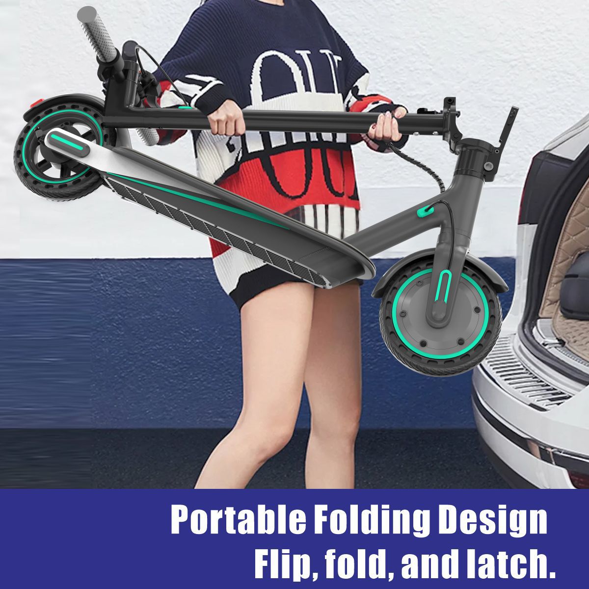 Overseas Warehouse Lithium Battery Electric Scooter Foldable Adult Mobility Two-Wheeled Portable Scooter European and American Export Cross-Border
