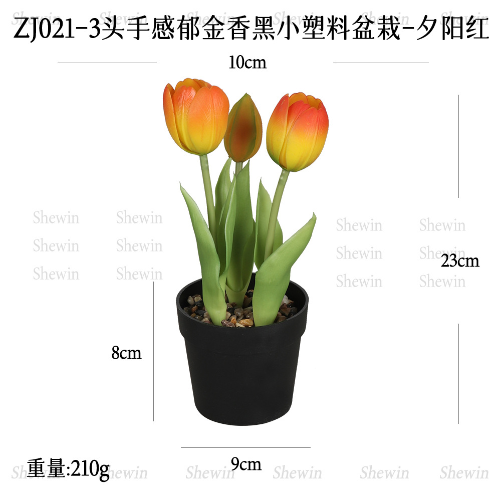 Planta Artificial de Tulipán en Maceta de Plástico de 3 Cabezas, PVC Blando, Tacto Real para Decoración del Hogar y Mesa