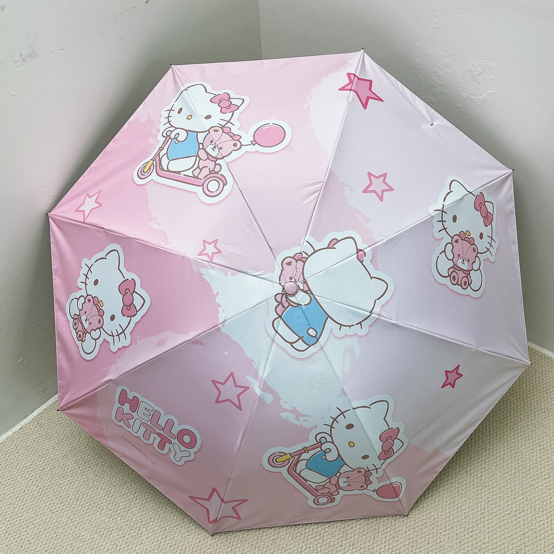 Cute dibujo animado Kitty Pattern Sanrio autorizado paraguas de vinilo anti-plegado anti-UV manual de tres plegados