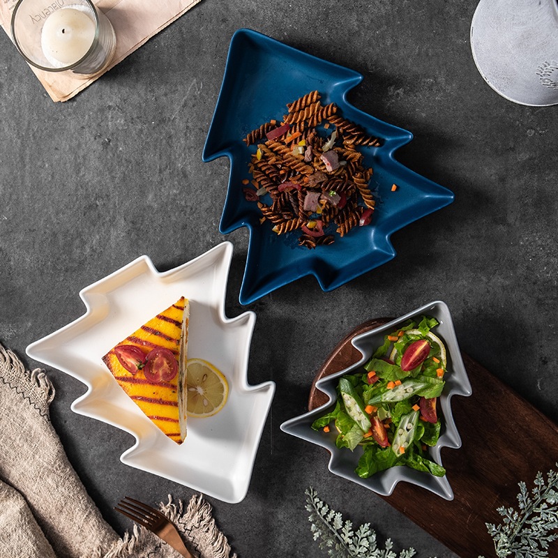 Weihnachtsbaumteller in nordischer Form, kleiner luxuriöser, matt glasierter Teller, Frühstücksgeschirr, westlicher Speiseteller, kreativ_voghion.com