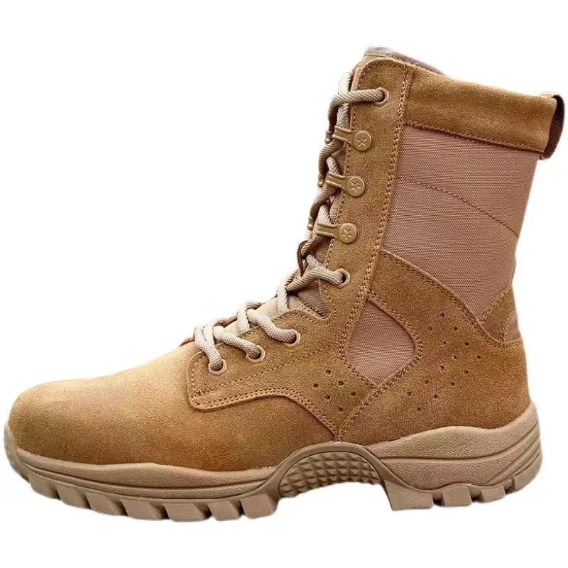 Nuevas botas de montaña marrón de cuero de vaca de alto perfil anti-peller deserto botas de entrenamiento al aire libre botas de montaña con cremallera lateral impermeable