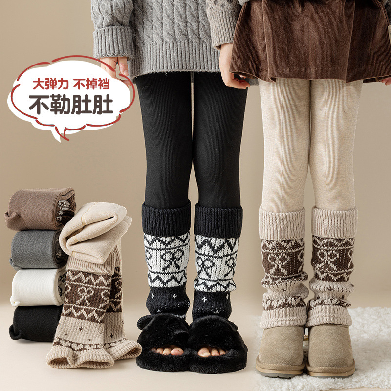 Girls' Leggings, Slouch Socks, Autumn and Winter Thickened Girls' Leggings, Korean Style, Baby Girls' Fleece-Lined Leggings