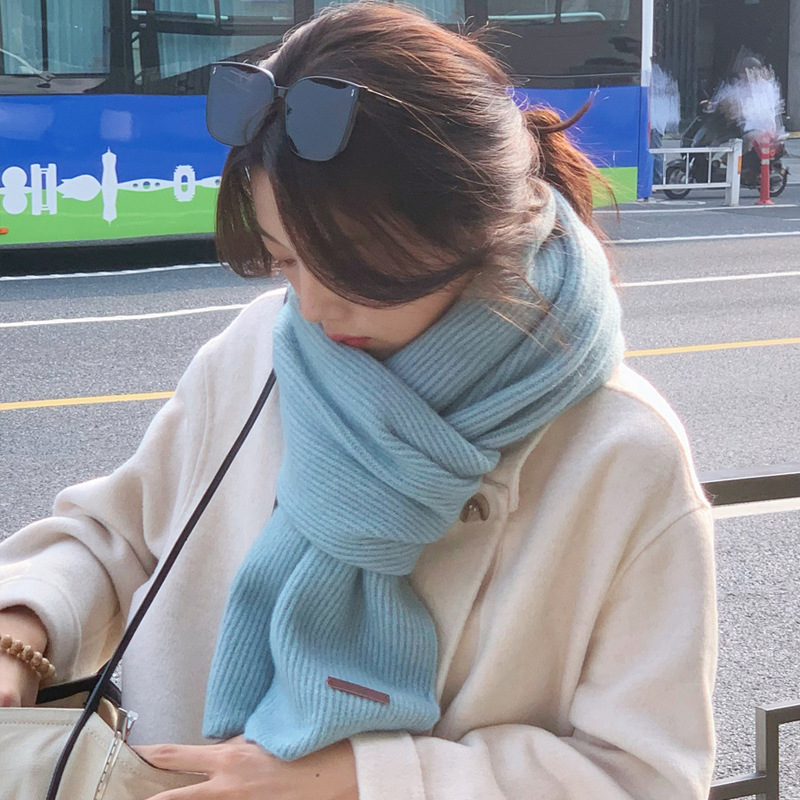 【 Premium Blue 】 High quality wool soft sticky small leather label knitted women's autumn and winter warmth, versatile_voghion.com