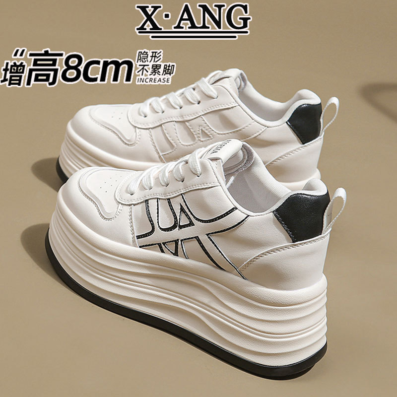 牛皮小白鞋松糕厚底增高8cm小个子女鞋2025新款秋季休闲运动板鞋|undefined