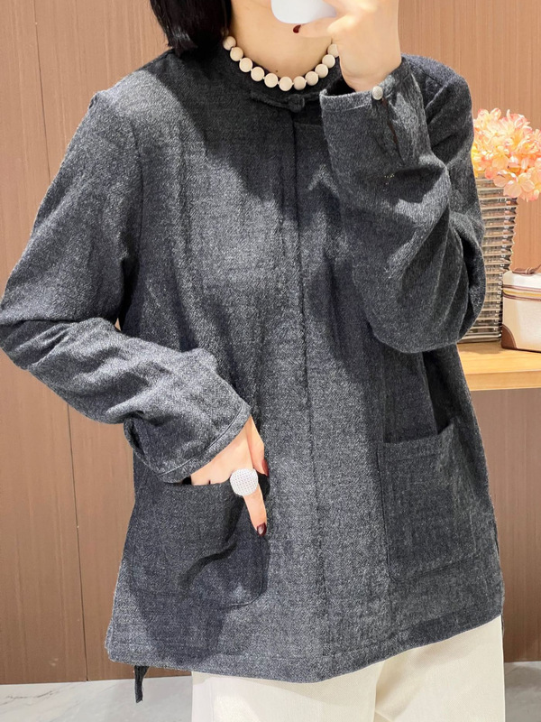 南油批发2025年秋季新款 斜襟口袋羊毛上衣女款休闲衬衫 面料羊毛|undefined
