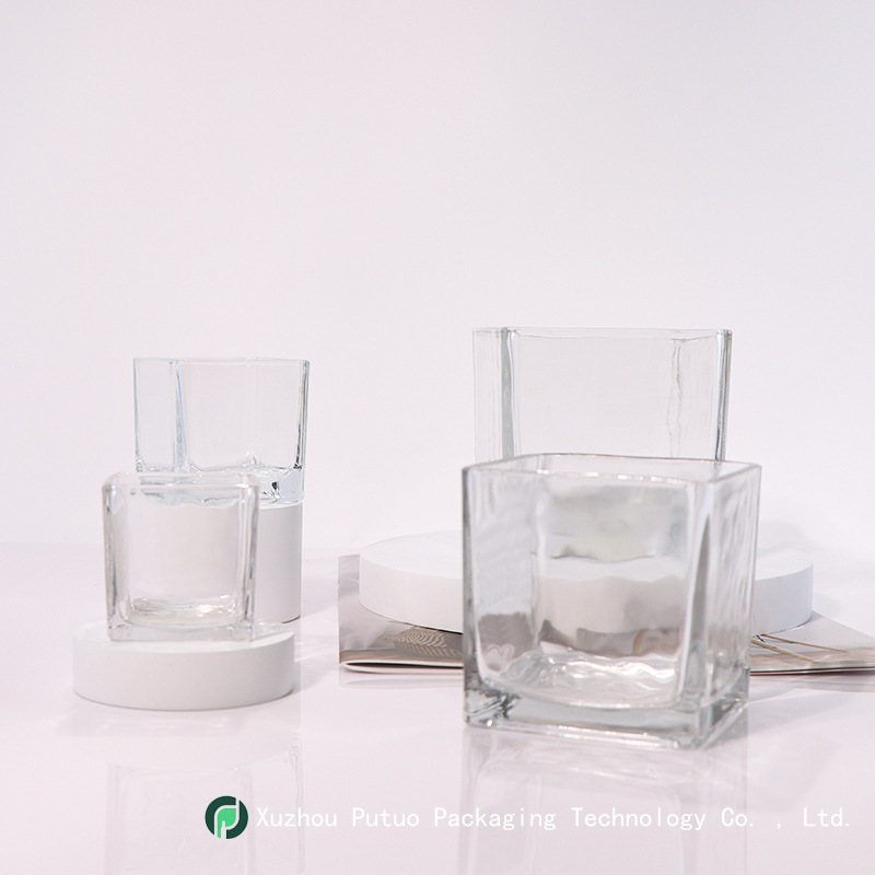 Mayorista transparente vidrio cuadrado vela vidrio cuadrado cilindro acuario