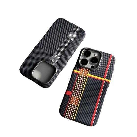 iPhone16 Phone Case Luminous Hardware Magnetic Kevlar Carbon Fiber Texture Apple 15 Drop-resistant Hard Case