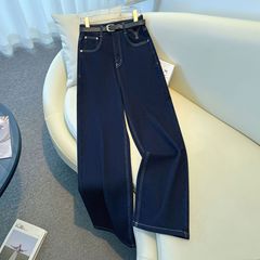 蓝色复古牛仔裤女2025新款高腰垂感阔腿裤宽显瘦休闲裤窄版直筒裤