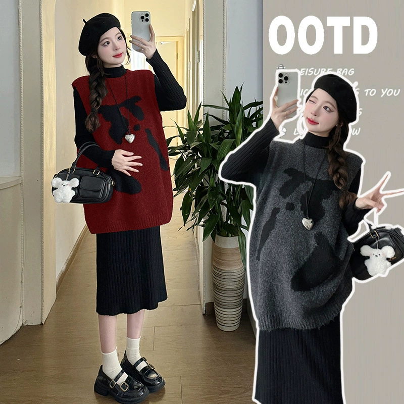 Платье для беременных 2024 осень и зима новая корейская версия уменьшенная