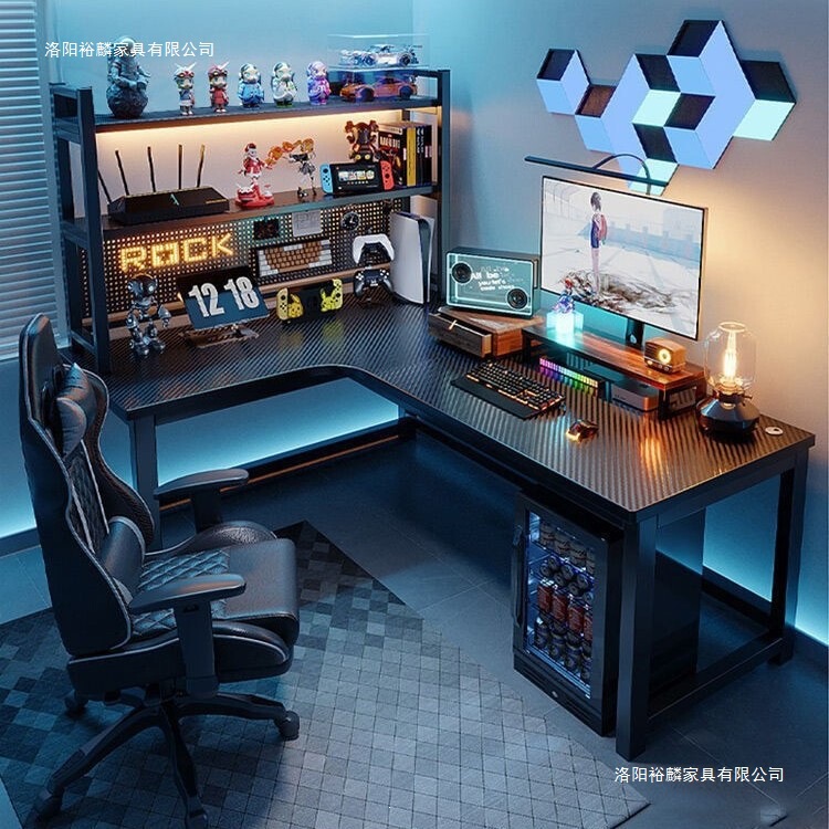 Corner gaming desk, computer desk, desktop, home use, double-person desk, desk with integrated bookshelf, bedroom corner desk, office desk Corner gaming desk, computer desk, desktop, home use, double-person desk, desk with integrated bookshelf, bedroom corner desk, office desk