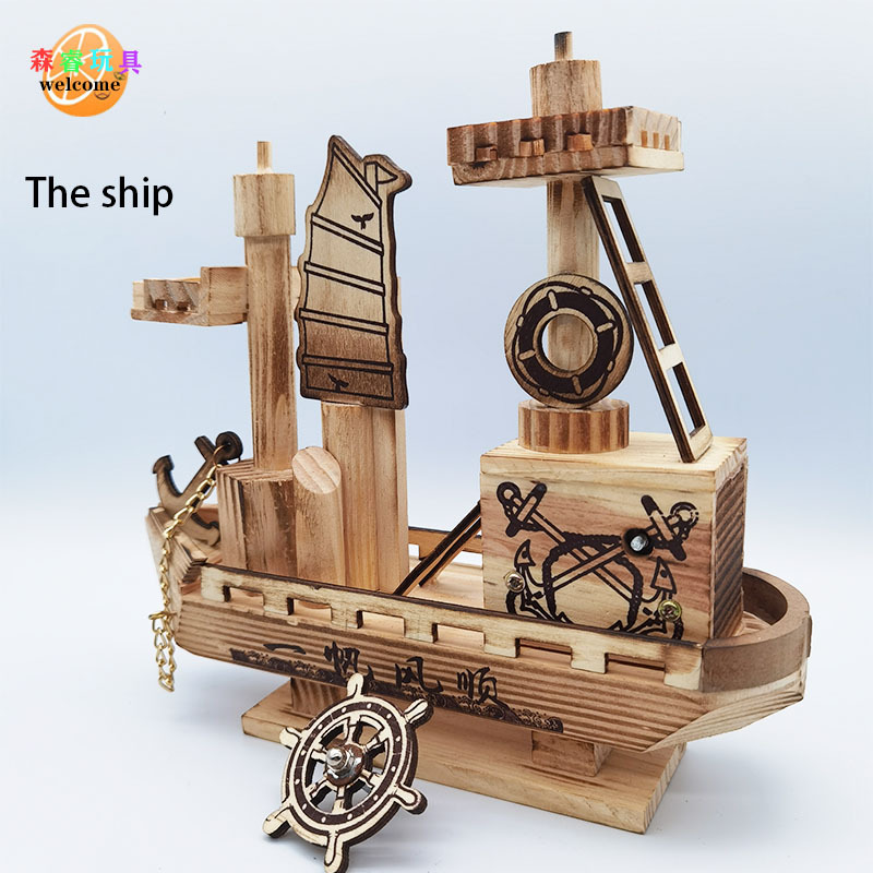 木质机动船新款一帆风顺音乐帆船模型办公室摆件木制学生礼品批发