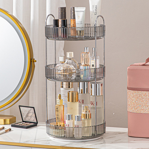 Double-Qing Wabi-Sabi Silver Dresser Multifunctional 3-Tier Storage Rack for Bathroom & Living Room, Rotating Design – Model 3428