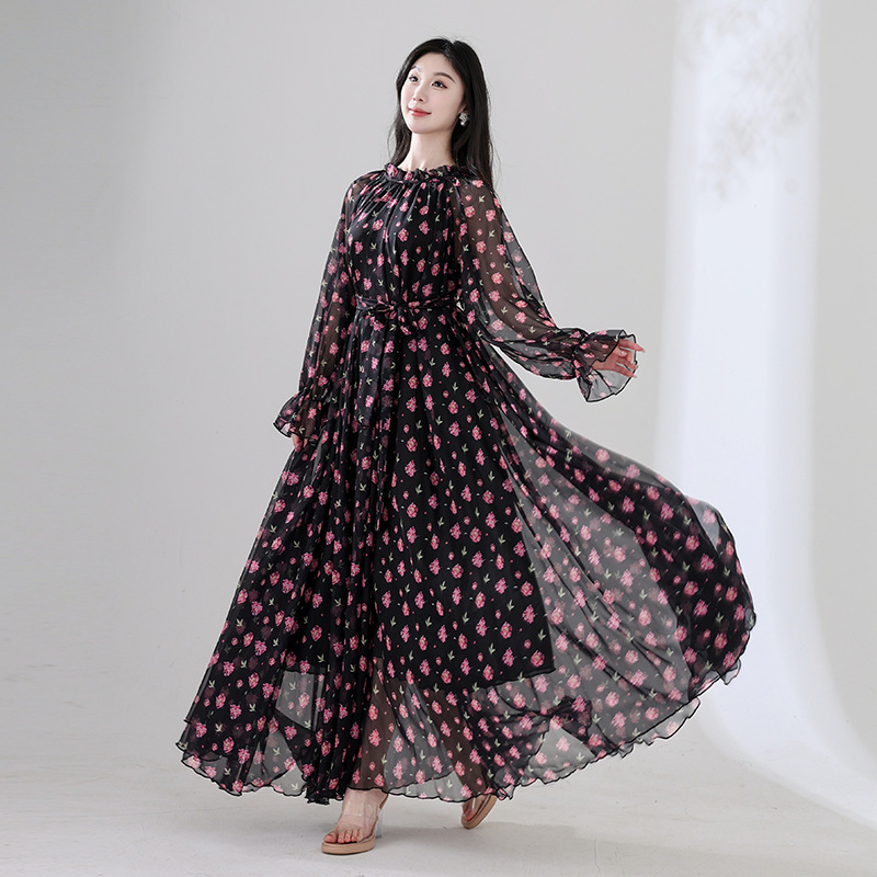 Seaside Holiday Style Floral Design Sense Slim Elegant Long Dress Travel Photo Beautiful Dress