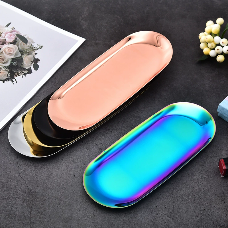 Скандинавский поднос в корейском стиле из нержавеющей стали, овальный, для десертов, маленькая тарелка, золотой поднос для хранения украшений, поднос для полотенец