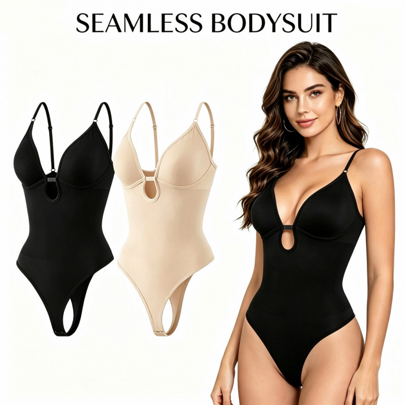 Cross-border summer outfit top, U-neck, waist-cinching, strapless, tummy-control, thong-style, sexy fitness yoga shapewear