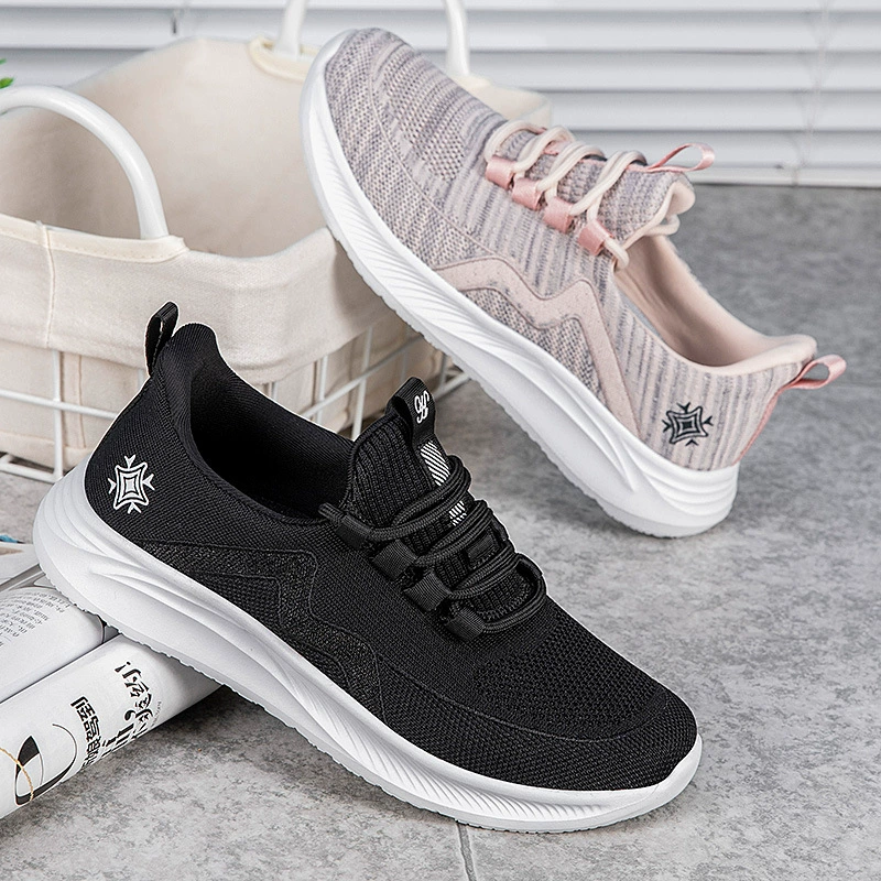 Обувь для пожилых людей, дорожная прогулочная обувь, тканые кроссовки в виде мух, обувь для средних и пожилых мам, нескользящая женская обувь на мягкой подошве оптом