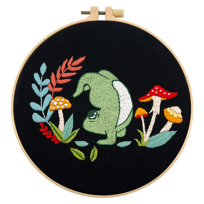 Nuevo lindo bordado rana colgar pintura bordada Lu mano DIY material paquete colorido tiempo flores colgar pintura en inglés