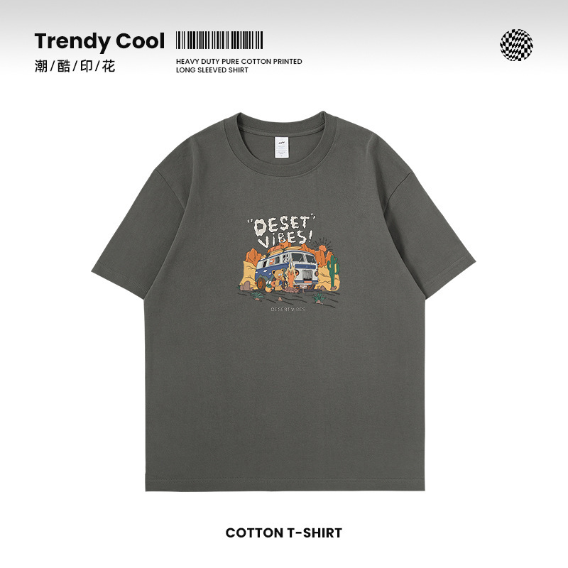 Graffiti Design Niche Short-sleeved Men's Summer American Street Heavy Trendy Couples T-shirt Cotton Loose Top