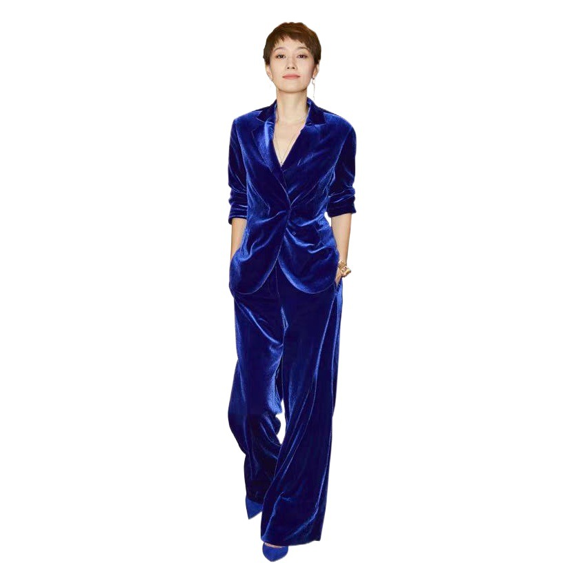 Autumn New Mary Star Same Size Women's Velvet Suit Chubby Girl's Wide Leg Pants Two-piece Suit