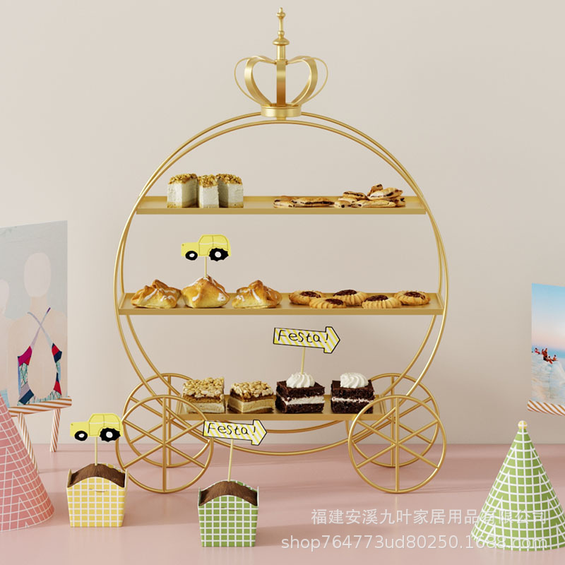 欧式皇冠甜品台展示架婚礼装饰下午茶三层蛋糕架金色糕点摆件盘子|undefined