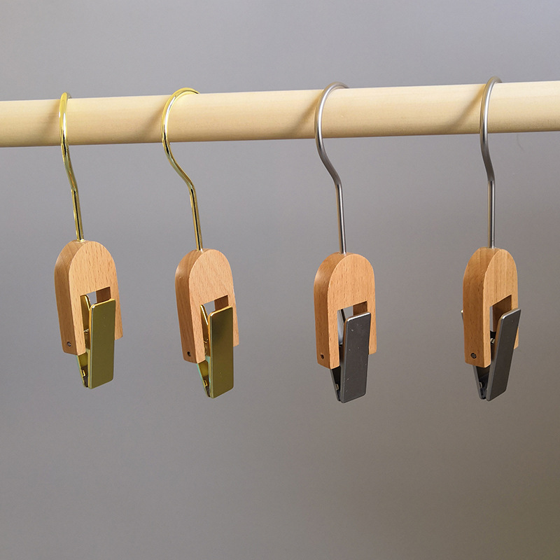 木质衣帽夹榉木围巾丝巾夹子服装店牛仔裤挂钩布料展示架金夹子|ms