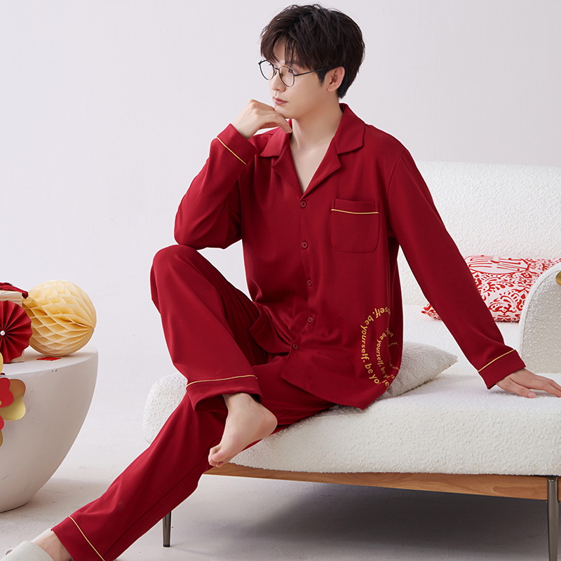 Pijamas hombres primavera y otoño algodón manga larga rojo brillante año animal algodón fino otoño primavera y verano ropa para el hogar