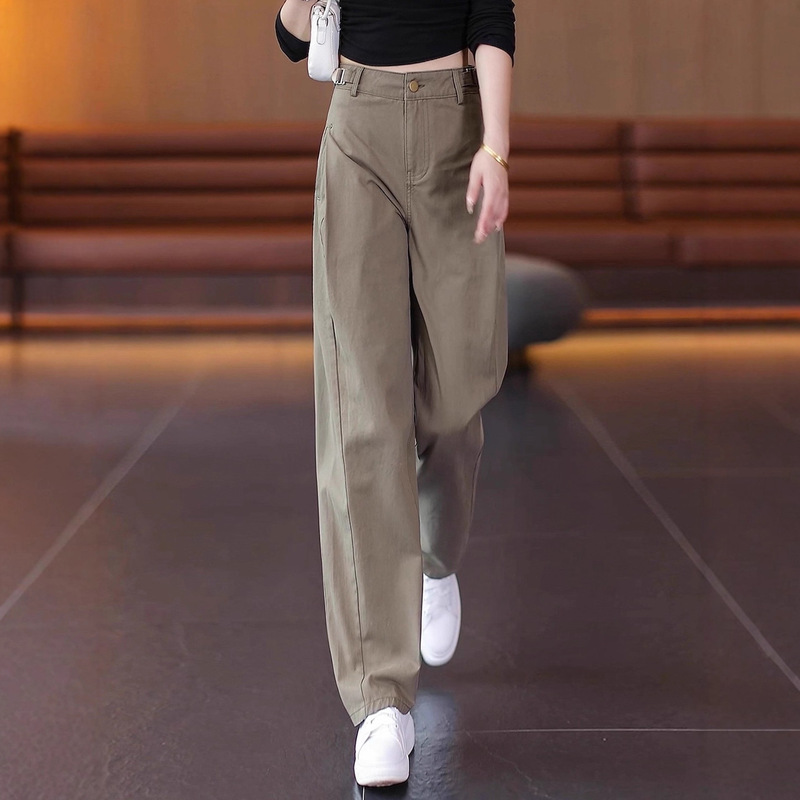 工装裤弯刀裤2025秋新款高腰显瘦直筒裤女宽松休闲阔腿长裤子百搭|undefined