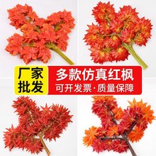 红枫叶树枝枫叶假树叶子红枫绿植装饰树叶绢花塑料树叶